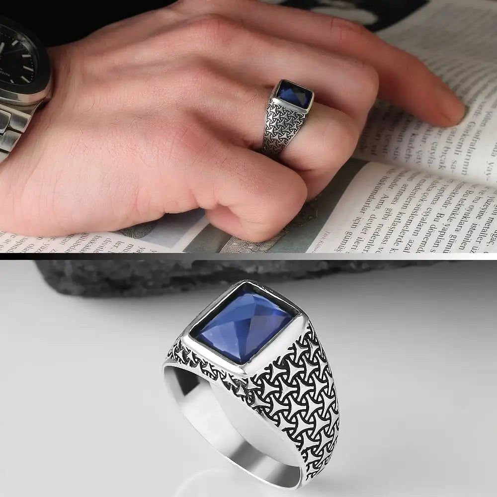 Wholesale Azuris VALKH1168 925 Sterling Silver Men's Ring with Naturel Stone Agate Handmade in Turkey