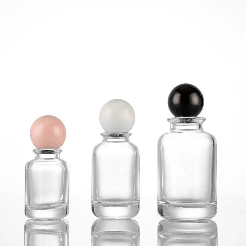 Cylindrical Glass Perfume Bottle 100ml 50ml 30ml Thick Bottom New Glass Bottle Color Ball with Lid Wx-48