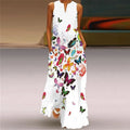 2025 New Summer Women's Sleeveless Floor-Length Dress V-Neck Printed Floral European American Cross-Border Trade Clothing
