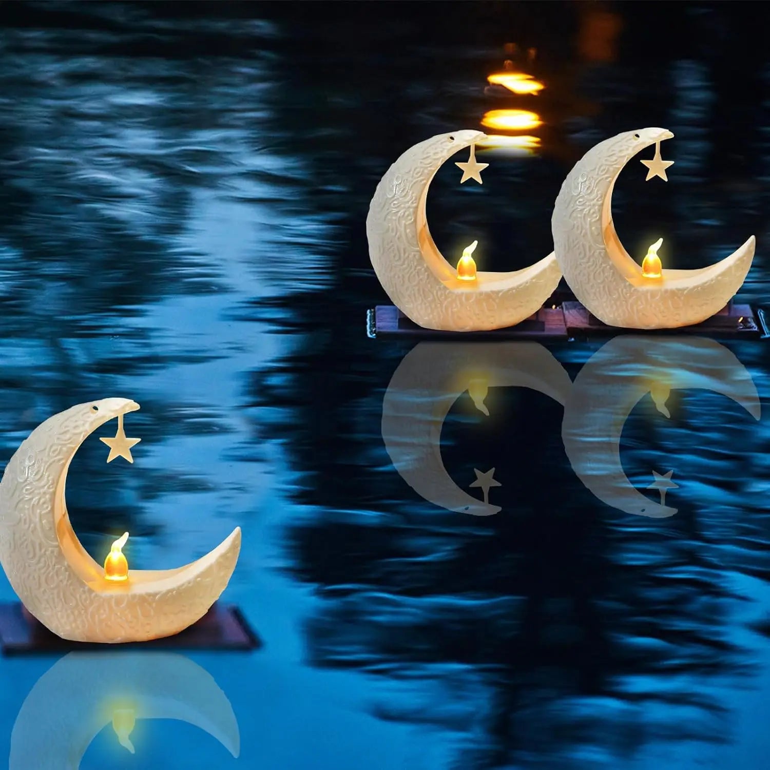 Pafu Factory Direct Sale Eid Mubarak Candlestand Moon Shaped Party Decoration Ramadan Led Candle LED Candle Lights Holder
