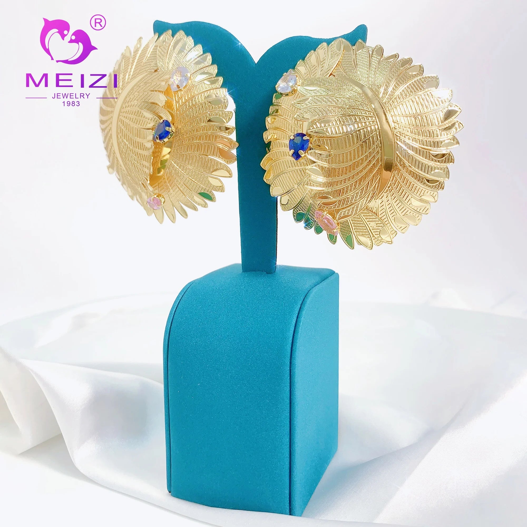 MEIZI JEWELRY Waterproof Earrings Metal 18K Gold Plated Flowers Big Earrings Fine Jewelry