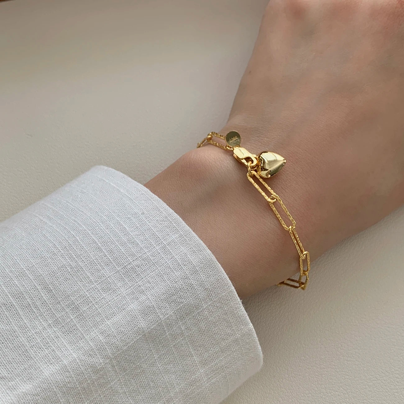 Handmade Peperclip Bracelet Fashion Fine Jewelry Vintage 925 Sterling Silver Gold Plated Heart Charm Bracelet for Women