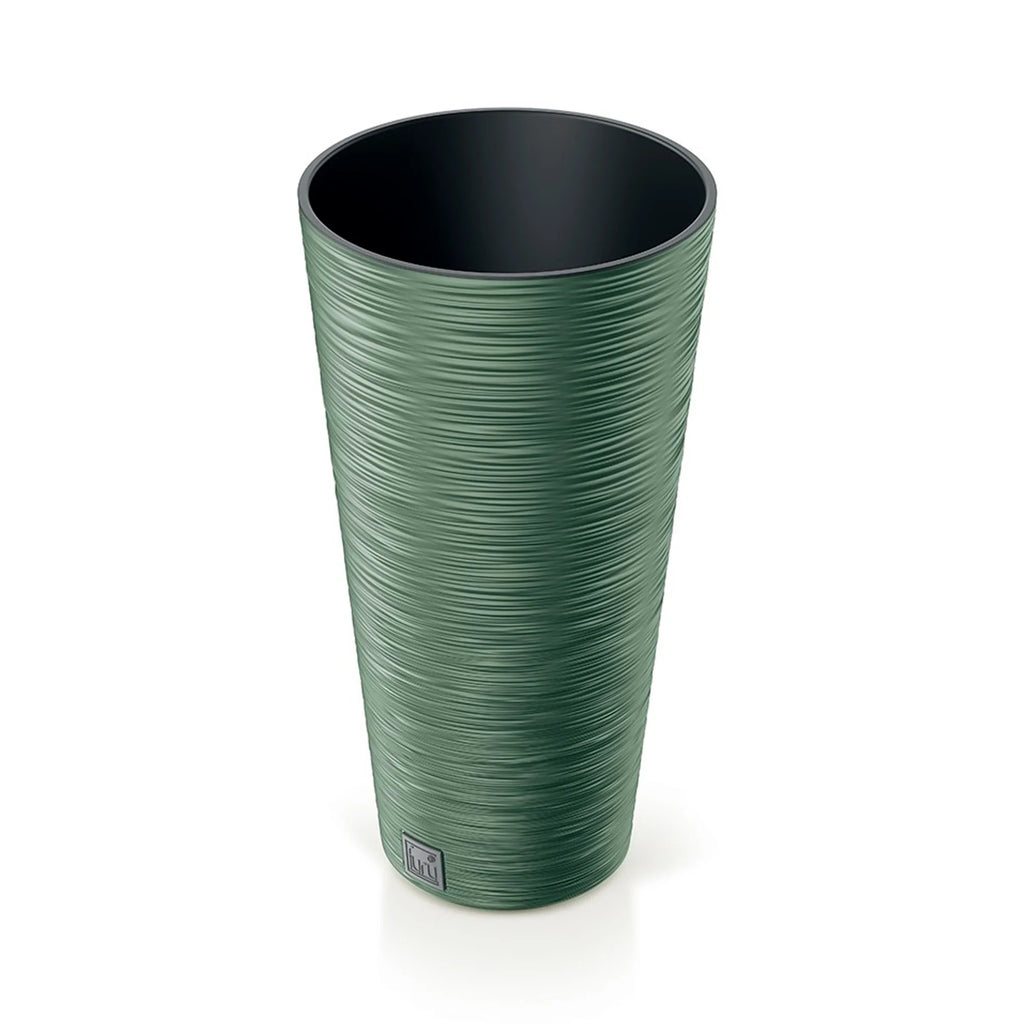 Earth green flower pot with reservoir FURU collection 25 x 25 x 48 cm capacity of 7.5 L.