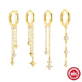 Boasta Fashion S925 Silver Star Moon CZ Tassel Hoop Earrings Long Chain Dangle Jewelry 18K Gold Plated for Women Girls