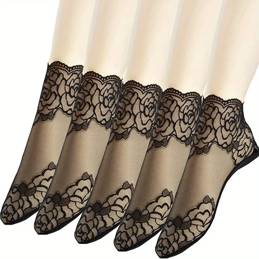 Women's Sock Lace Floral Trim Boat Socks Hidden Fashion Invisible Lace Ankle  Low Cut Cotton Socks