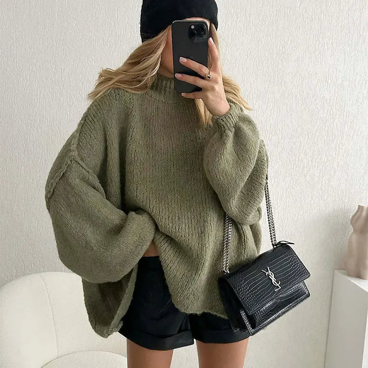 EU/US Cross-Border Women's Sweater - Elegant Office Solid Crew Neck Classic Commute Knit Top