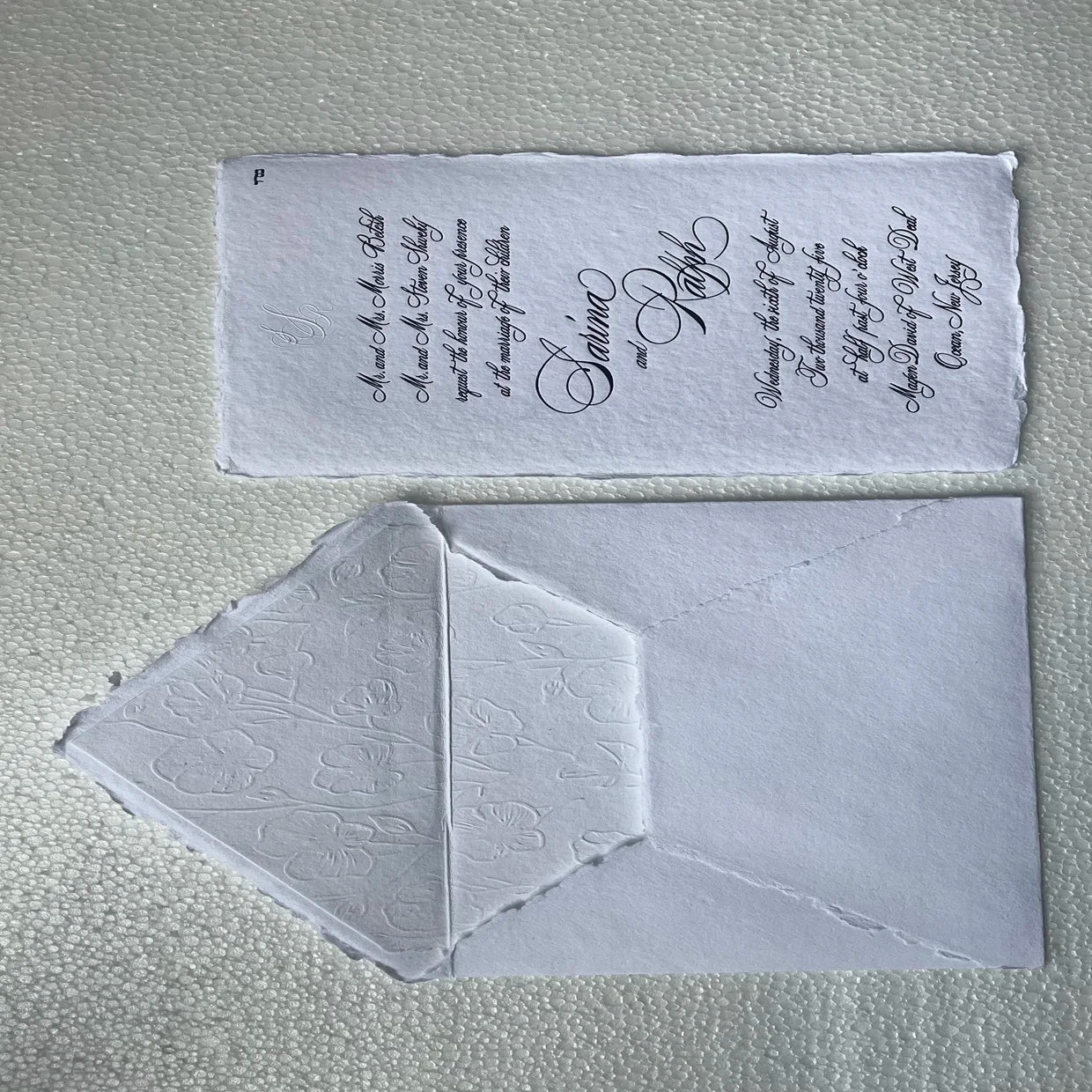 Custom Made Rustic Foil Pressed Wedding E-Gift Cards on Deckle Edge Handmade Paper for Wedding Planners Stationers Conifer Brand