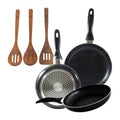 San Ignacio 3-piece frying pan set (16 20 24cm) made of pressed aluminum suitable for induction cooktops + 3-piece acacia