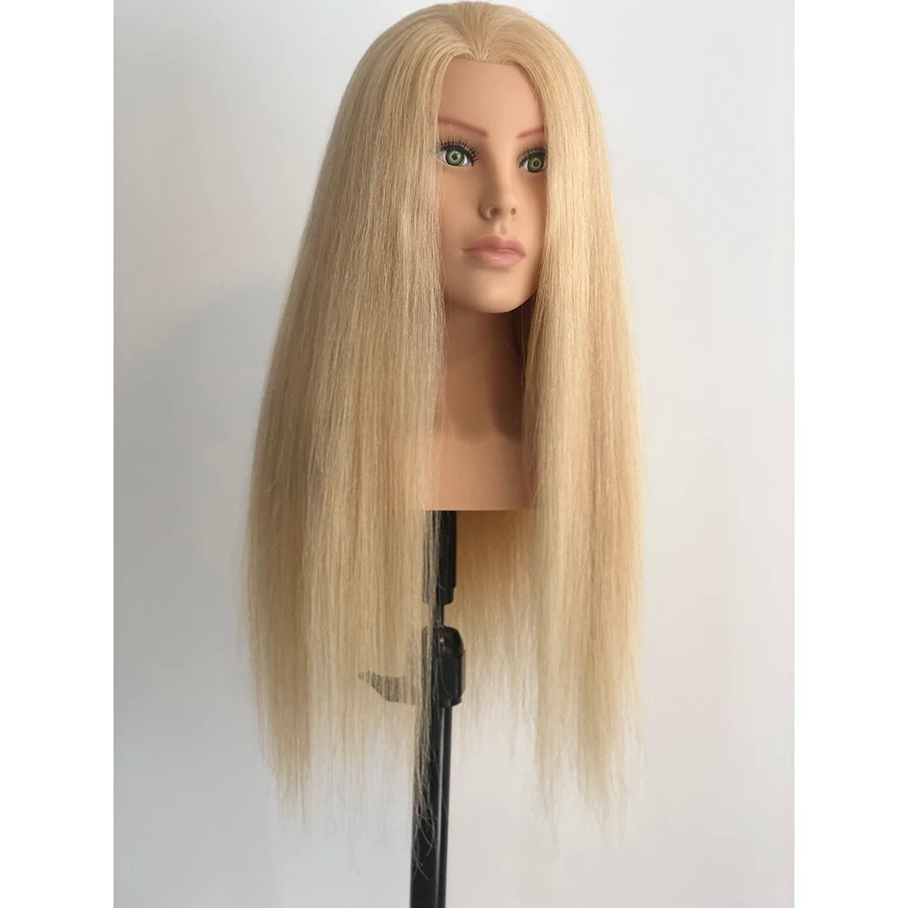 Manufacturer Price 24inch 180g 100% Human Hair Training Head Europe Face Hair Mannequin Head With Shoulder for Hairdresser MegaBDM