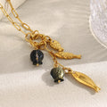 Dreamshow Tassel Necklace Fish Charm Necklace Paper Clip Chain Necklace Gold Plated Stainless Steel Jewelry