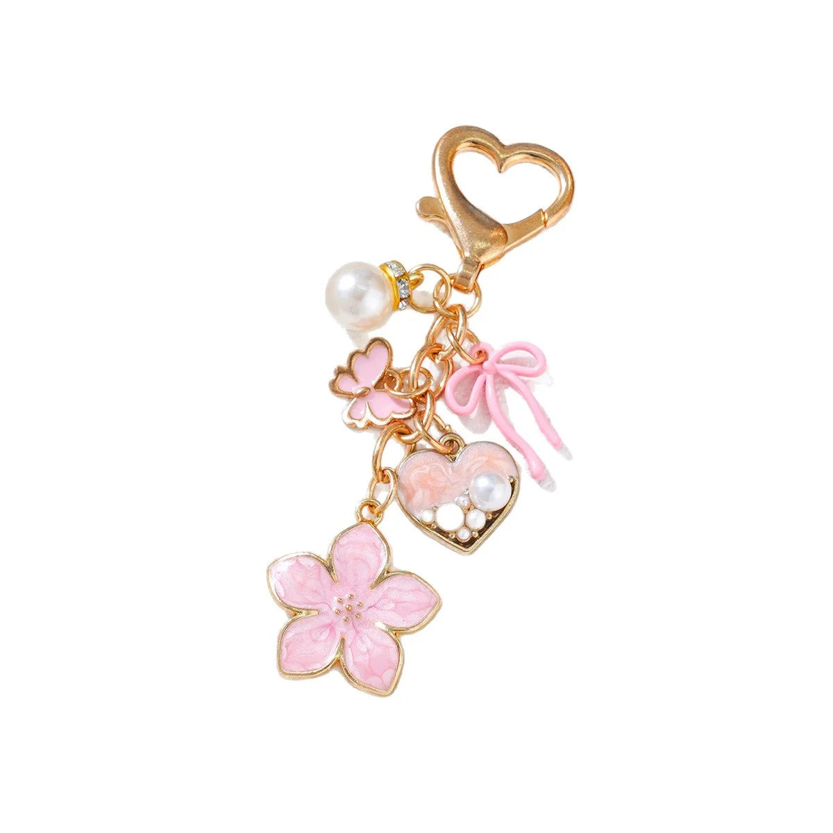 Cute Y2K Enamel Pearl Flower Butterfly Keychain Women Girl Love Heart Bow Key Ring Pendant Handbag Decor Handmade Jewelry Gift