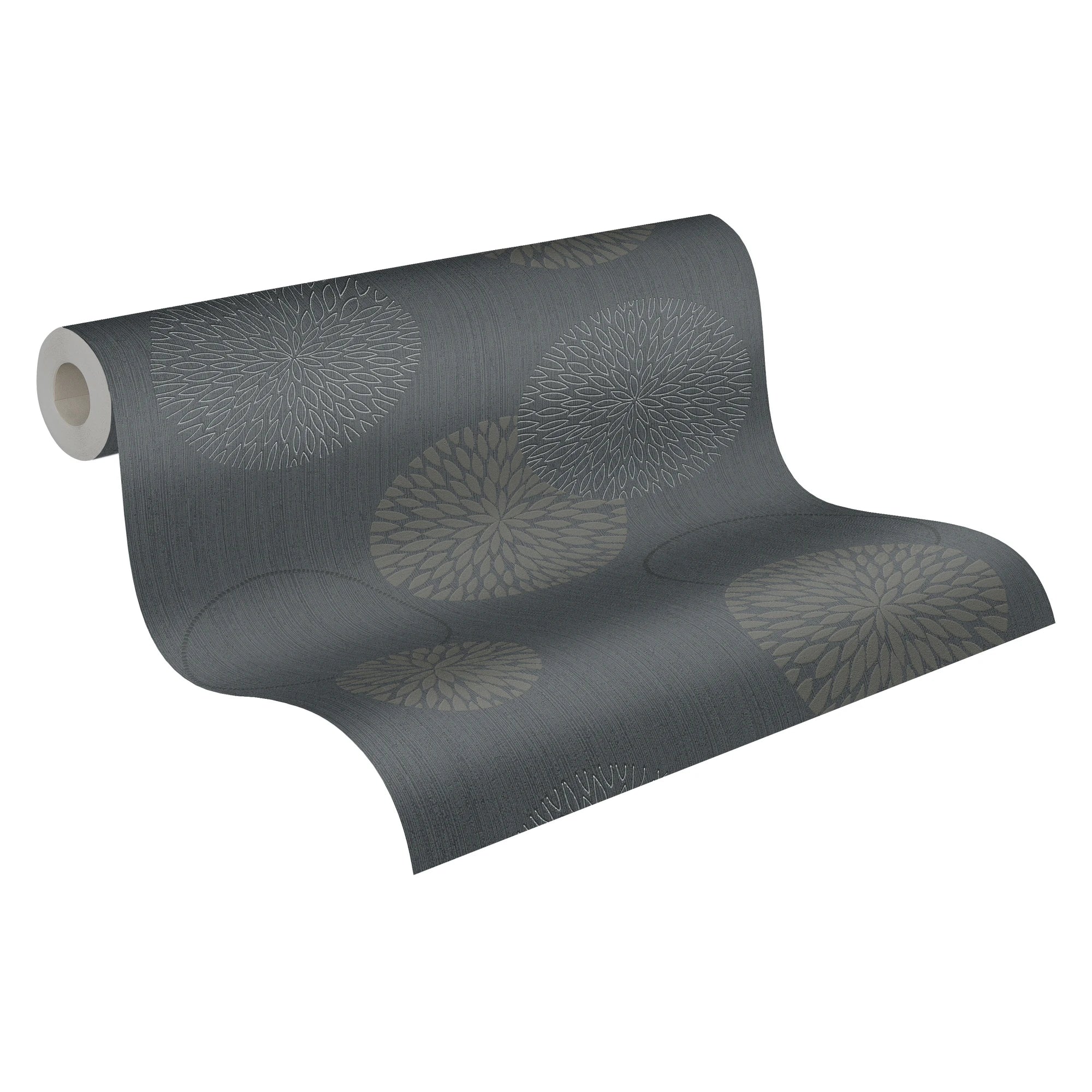 Made in Germany - Wallpaper rolls Circles Grey Anthracite - Non Woven Vinyl - Wallpaper Floral for Walls - 1005 x 053 m