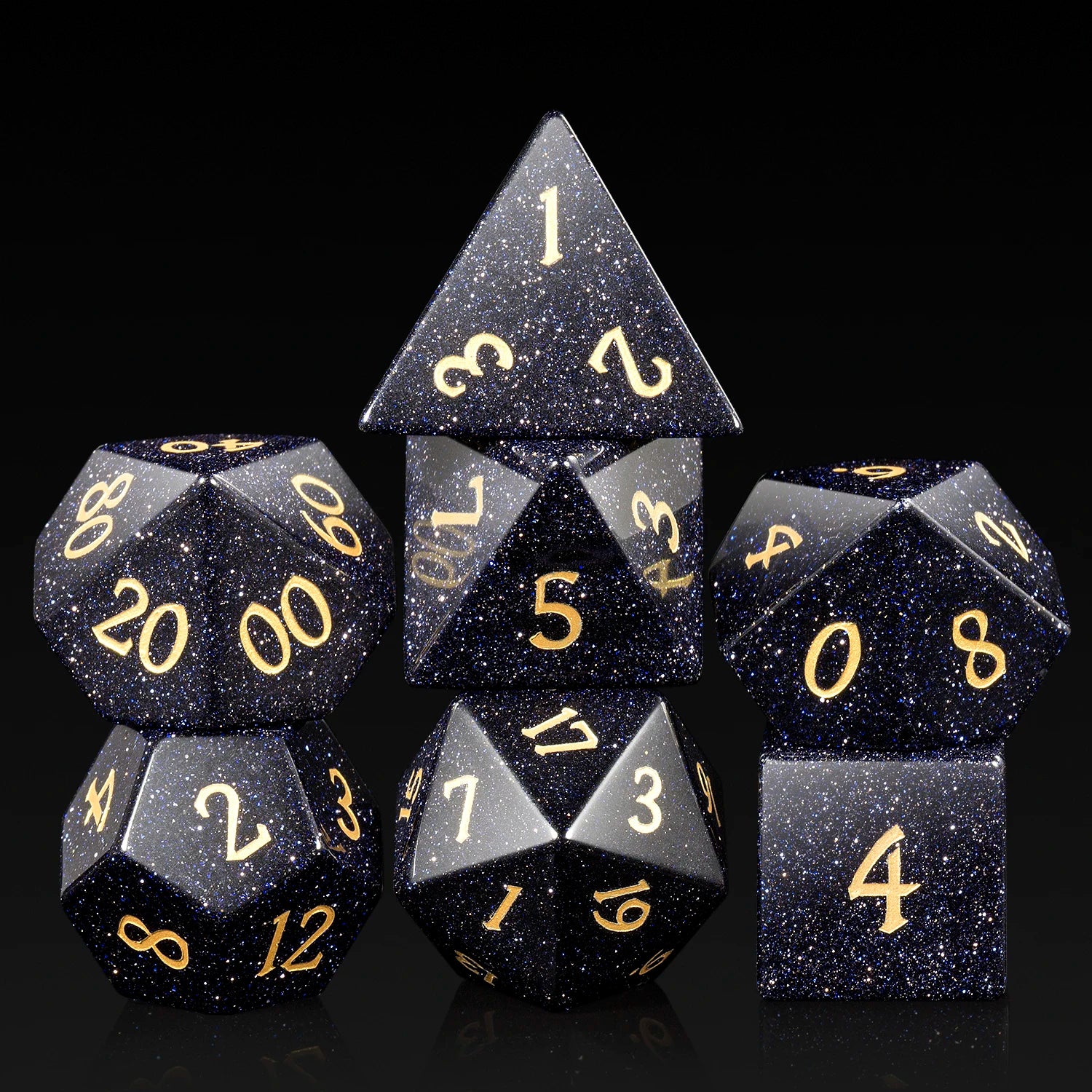 D4 D6 D8 D10 D12 D20 16mm Natural Gemstone Customized Logo Engraved Handmade Polyhedral Dice Set with Metal Box for DND TTRPG