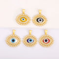 QIKU Wholesale 18k Gold Plated Copper Turkish Pendant Eye of Evil Pave Zircon Non Tarnish Multi Color Charm