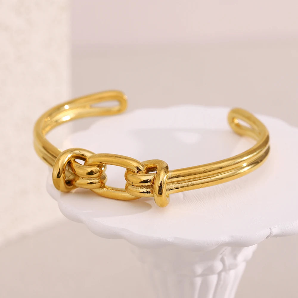 Dreamshow Multi-layered Twisted Cuff Bangle Minimalist Gold Plated Jewelry Stainless Steel Cuff Bangle