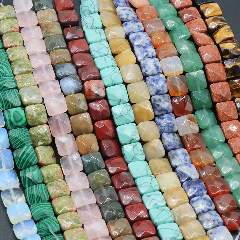 12*12mm Square Faceted Natural Crystal Agate Semi-Precious Stone Beads DIY Jewelry Making Accessory Natural Loose Gemstone MegaBDM