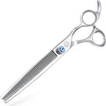 7.5\" 56-Tooth Blue Jewelled Grooming Scissors Kit Offset Handle Blending Trimming Texturizing Blades for Hair Extension Tools