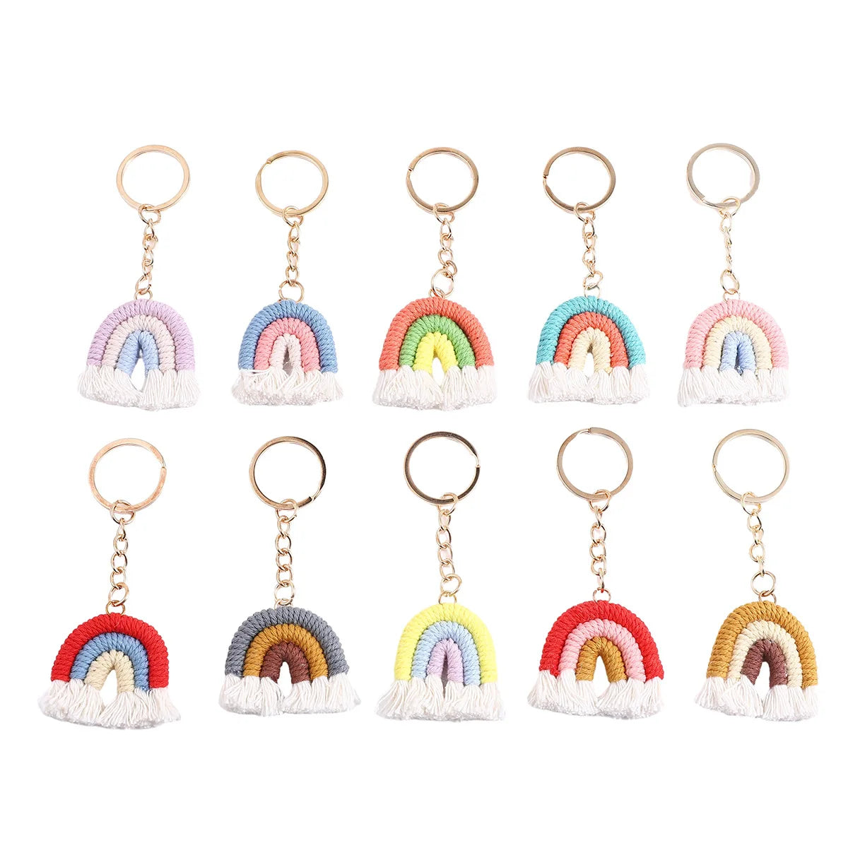 Rainbow Key Chains Macrame Weaving Rainbow Tassel Boho Key Chain Key Rings for Women Bag Wallet Purse Charm Decoration Pendant