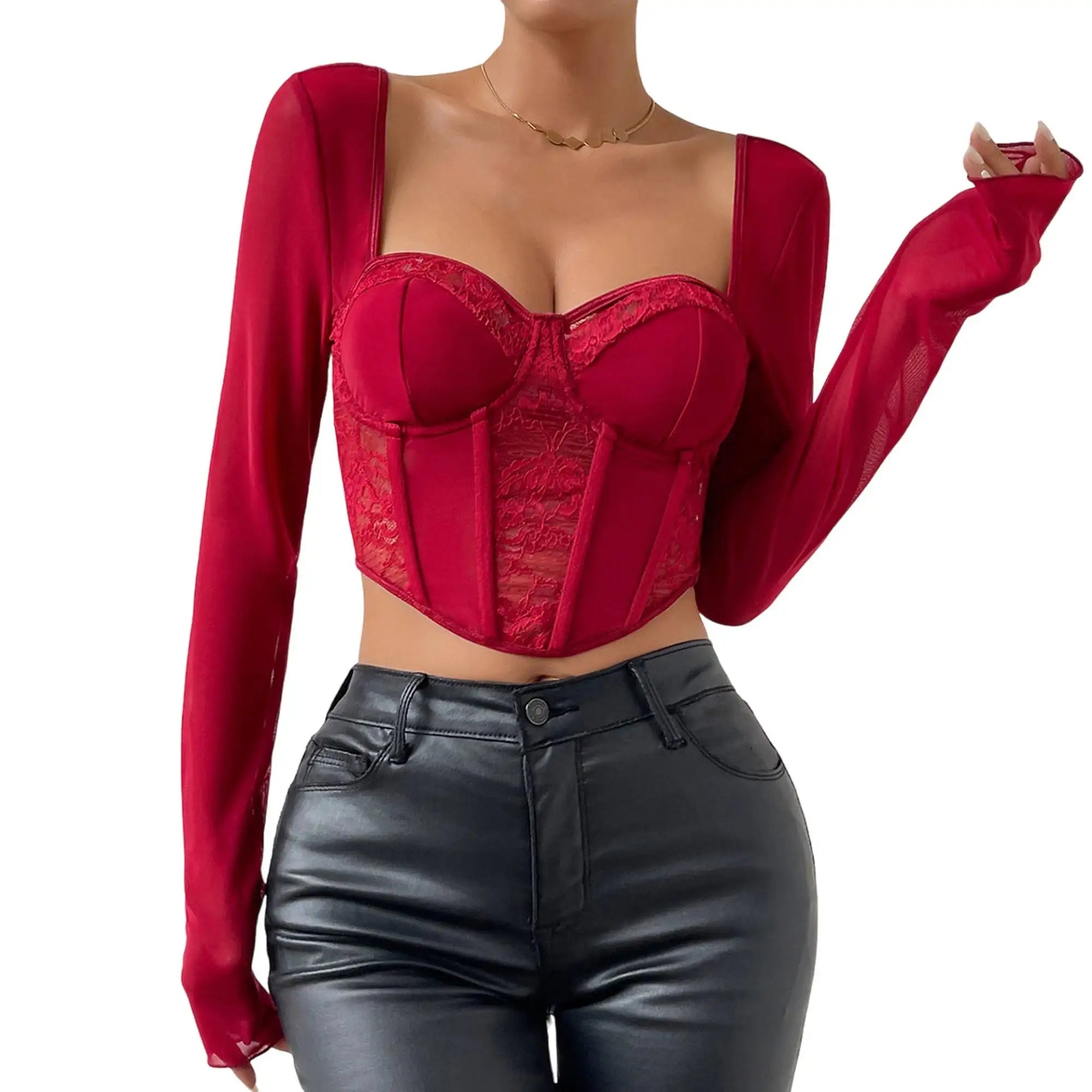 Burgundy corset with long sleeves size L