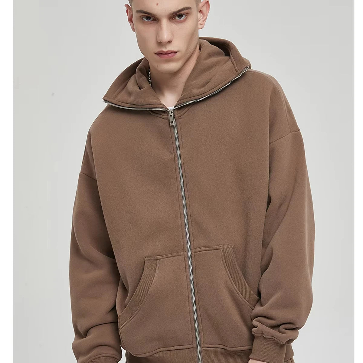 Wholesale Custom Vintage Black Sports 52% Cotton 48% Polyester Wash Breathable Full Zip up Hoodie Men