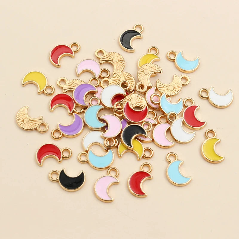 50Pcs 11x7mm Small Alloy Moon Charms Pendants Multi Colors for DIY Bracelet Necklaces Jewelry Making Accessories