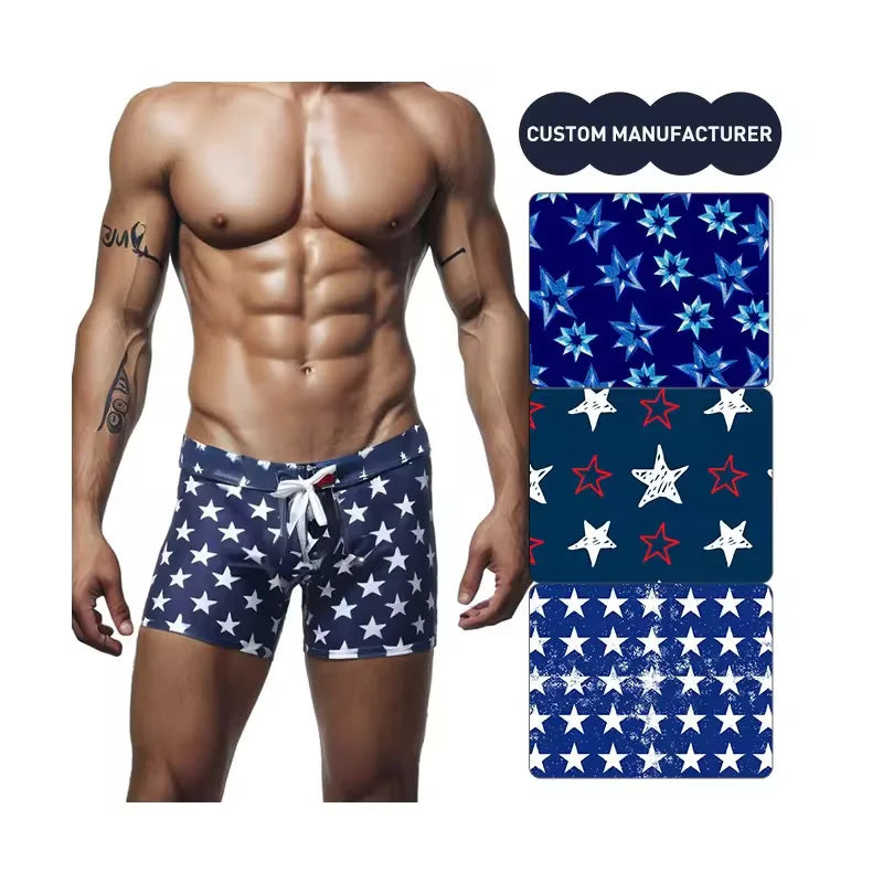 Men's High Waist Beach Shorts Custom Logo Summer Quick Dry Printed Swim Shorts Breathable Plus Size Design