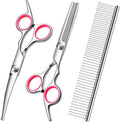 Professional Dog Grooming Kit Safety Tips Stainless Steel Cat Dog Shears Set Thinning Curved Scissors Comb Hair Extension Tools