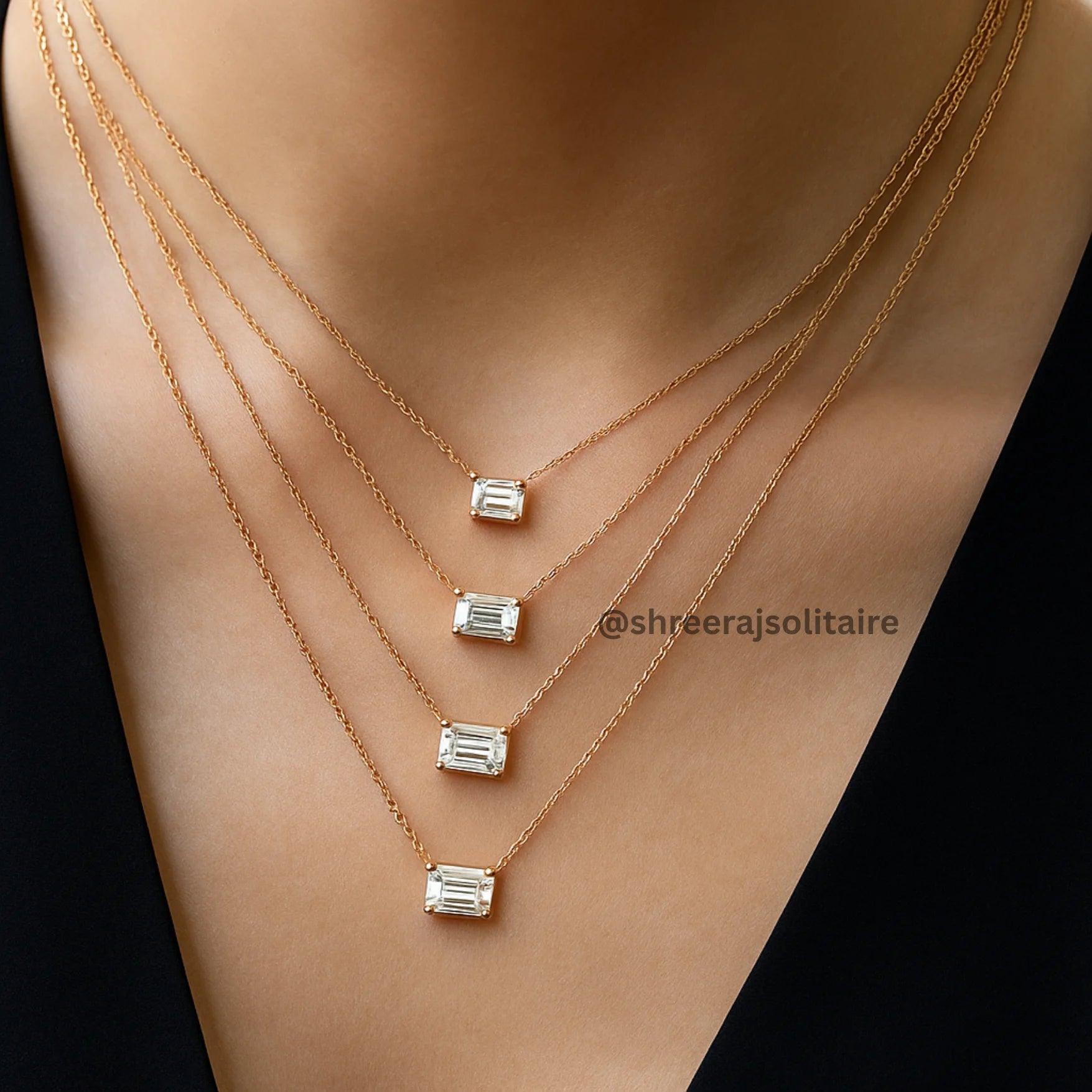 2CT Solitaire Emerald Cut Lab Grown Diamond Prong Setting Classic DEF Color 18K Solid Gold/Silver IGI Certified VVS/VS Necklace