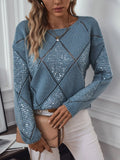 New Autumn Winter EU/US Cross-Border Women's Knit Sweater - Fashion Cutout Sequin Argyle Loose Pullover