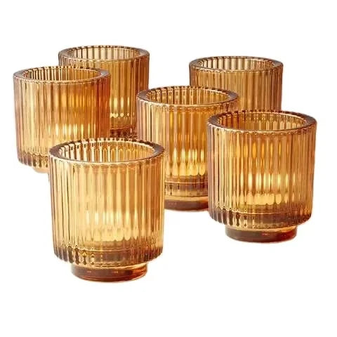 Wholesale Amber Color Ribbed Glass Candle Vessels