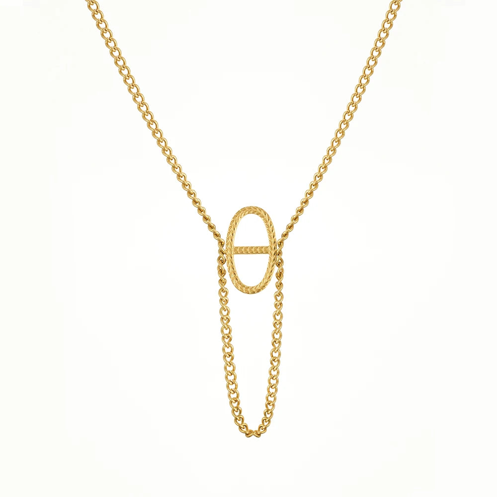 PVD 18K Gold Plated Stainless Steel Jewelry Oval Branch Leaf Shaped Long Chain Tassel Waterproof for Woman Necklace P243488 MegaBDM