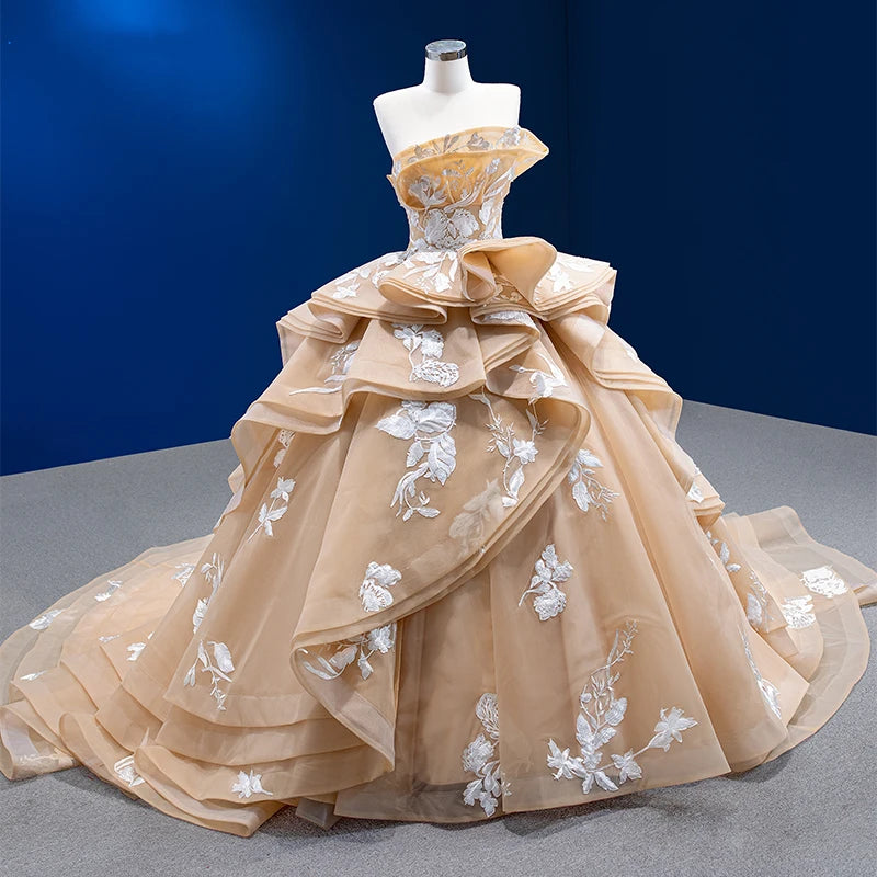 Jancember 222164 Traditional Ruffle Champagne Sleeveless Ball Gown Evening Party Dresses