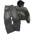 Unisex Distressed Acid-Wash Tracksuit 300gsm Fleece Full-Zip Hooded & Wide-Leg Sweatpants Breathable Dark Gray Grunge Streetwear