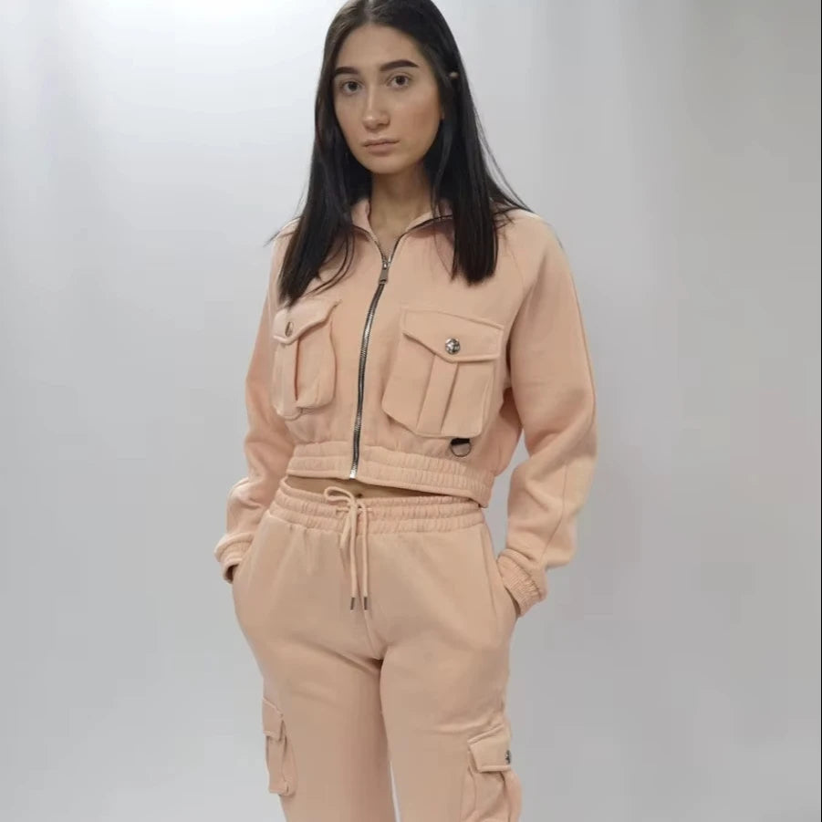 2024 Custom Pink Distressed Zip Hoodie Women Tracksuits Workout Joggers Sets Women Two Piece Pants Set Women's Sweatsuits Set