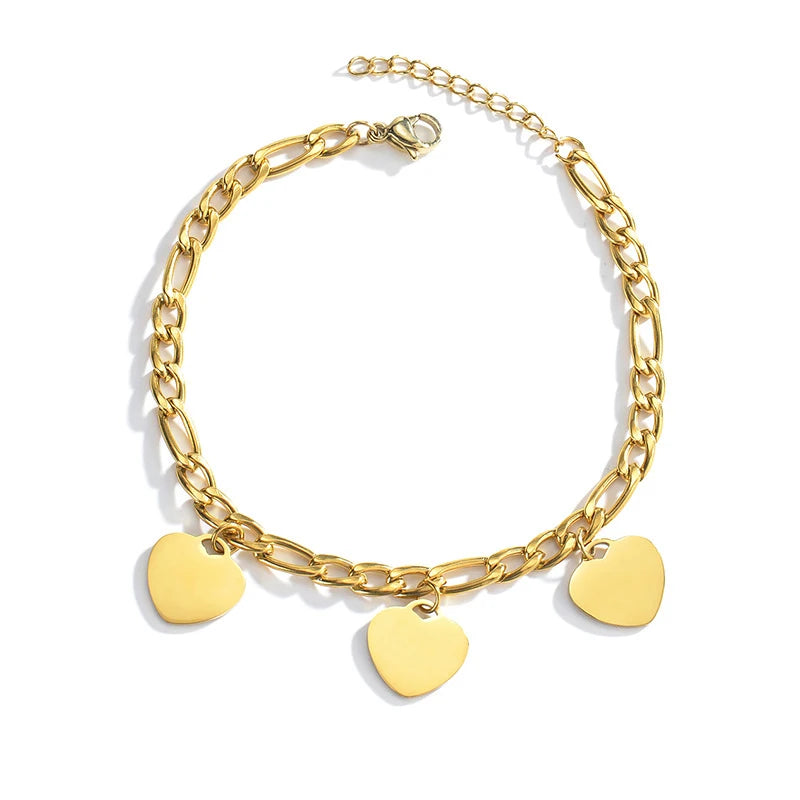 Waterproof 18K Gold Plated Blank Heart Charm Bracelets Custom Engraved Heart Bracelet Fashion Jewelry Blanks for Laser Engraving