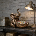 Antique Elephant with Lotus Bowl Candy Holder Rustic Home Decor for Candy Display Handcrafted Resin Figurine for Entryway