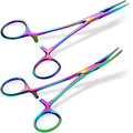 2pcs Colorful Stainless Steel Straight and Curved Hemostat Forceps Piercing Pliers and Fishing Tweezer Hair Extension Tools