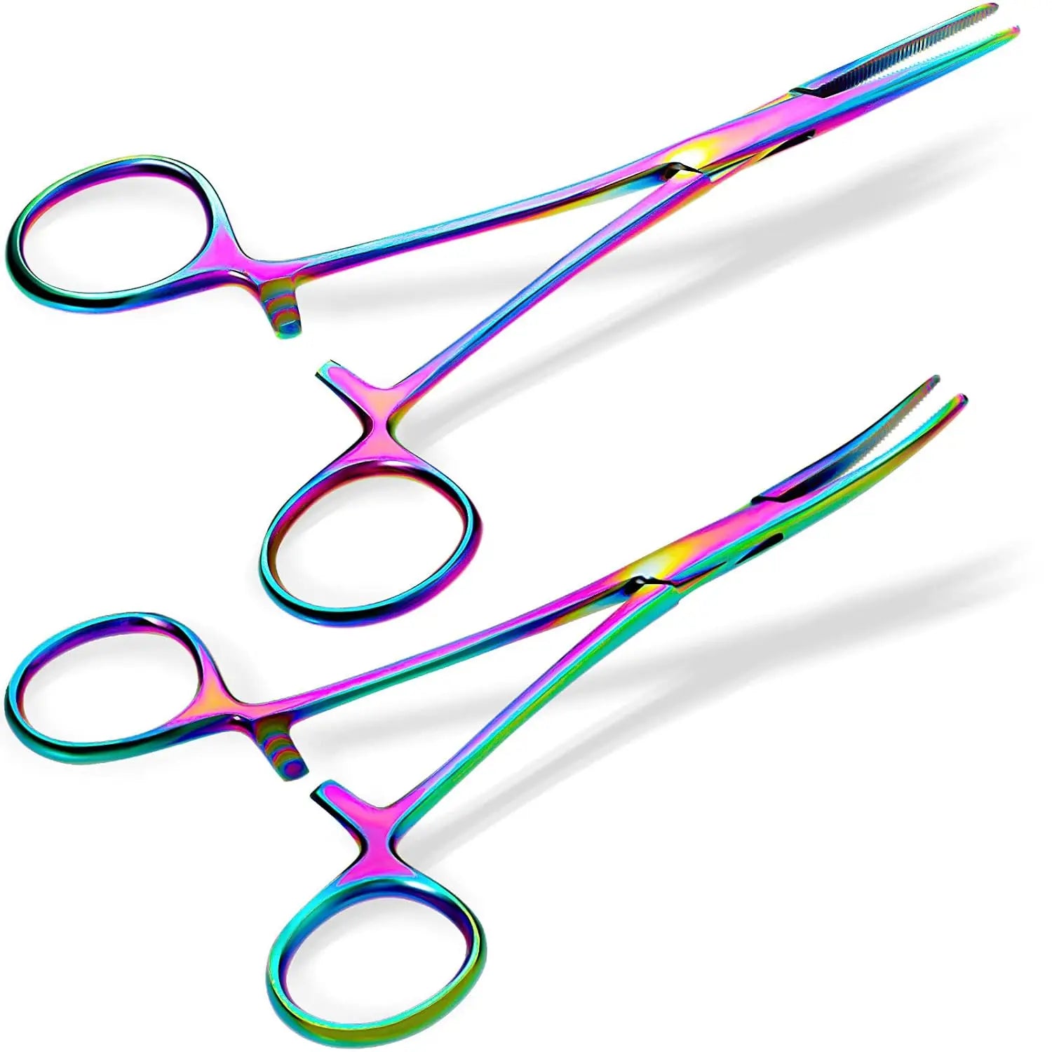 2pcs Colorful Stainless Steel Straight and Curved Hemostat Forceps Piercing Pliers and Fishing Tweezer Hair Extension Tools