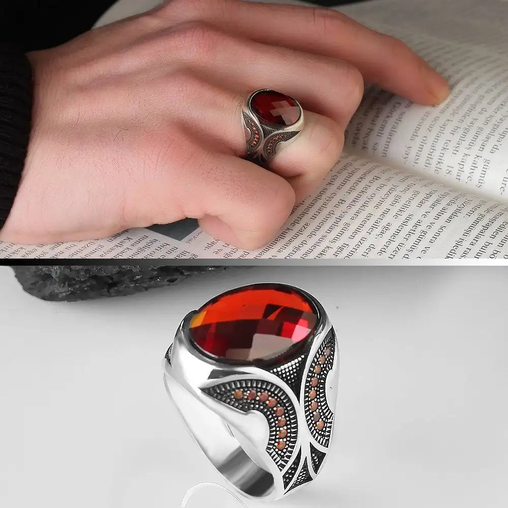 Wholesale Azuris VALKH1210 925 Sterling Silver Men's Ring with Natural Agate Stone Handmade in Turkey