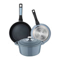 Set of 2 frying pans 20/26cm pressed aluminum + saucepan with lid 25.5x12cm (5L) in cast iron blue NOIA San Ignacio