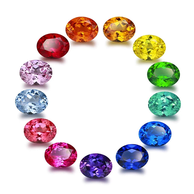 Custom Synthetic Colorful Loose Stones Lab Grown Gemstones 5*7mm Oval Cut Ruby Sapphire Emerald Collection for Jewelry Making