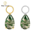 ASTM F136 Titanium Pear Moss Agate Dangle Chain Earring Charm Pendant for Upper Lobe Clicker Piercing Jewelry