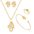 Women's Exquisite Zircon Jewelry Set 24K Gold-Plated Brass Fashion Necklace Earrings Ring Bracelet Wedding Party Gifts