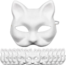White Paper Mache Hand Painted Half Face Cosplays Masks DIY Cat Facemasks Party Masks