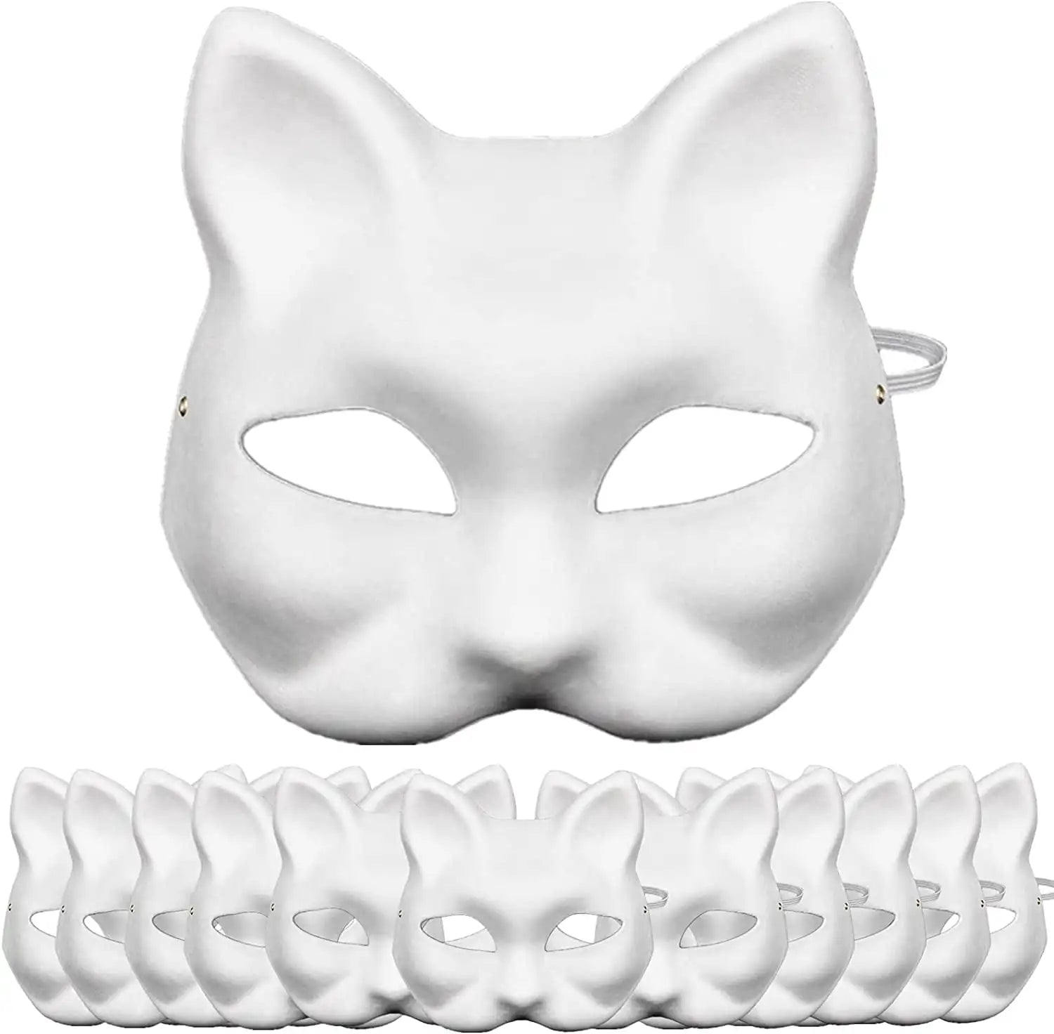 White Paper Mache Hand Painted Half Face Cosplays Masks DIY Cat Facemasks Party Masks