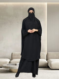 Ramadan Jilbab 2 Piece Set Muslim Women Hijab Dress Prayer Garment Abaya Long Khimar Arab Gown
