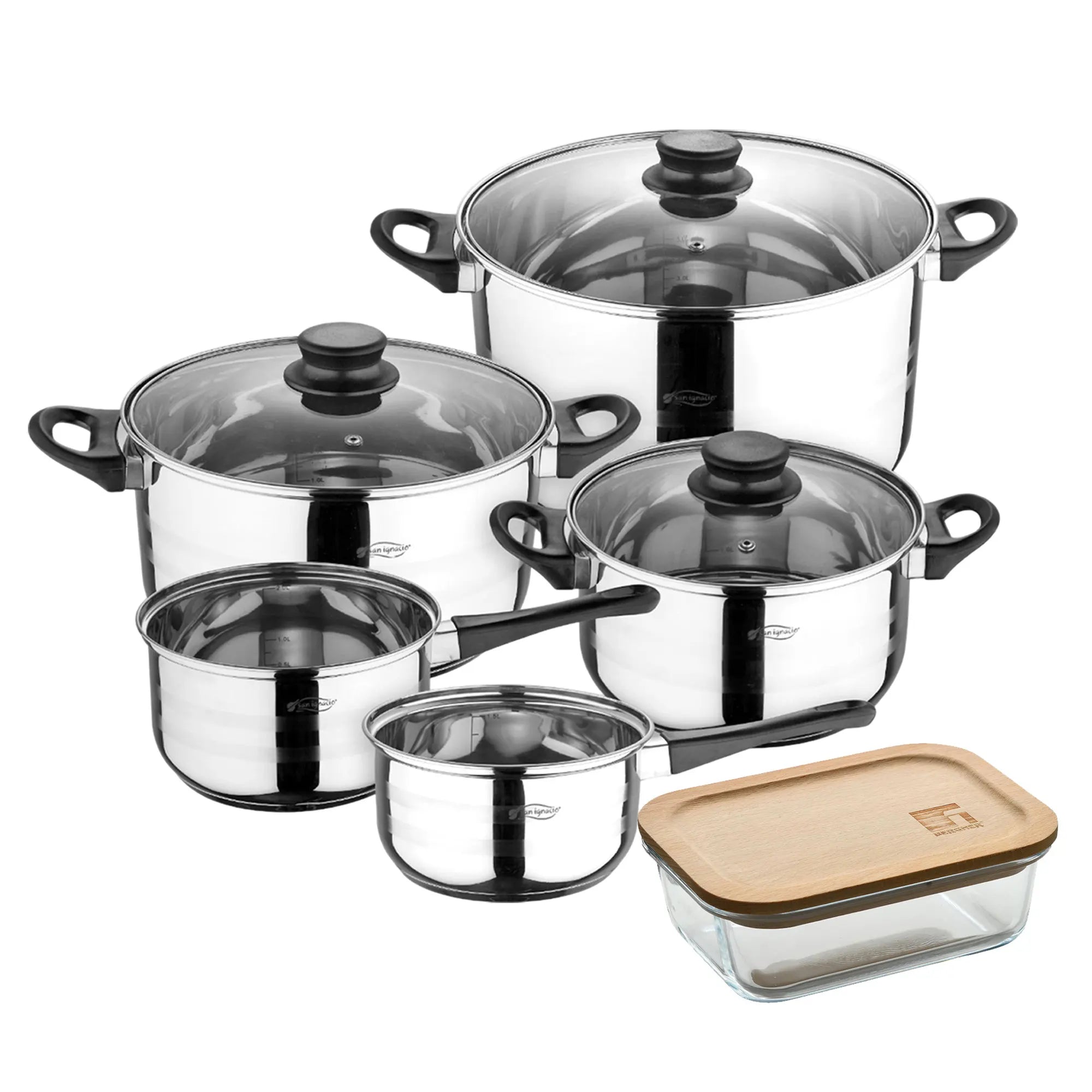 San Ignacio+ Bergner NATURALLY eight-piece cookware set 650ml airtight borosilicate glass