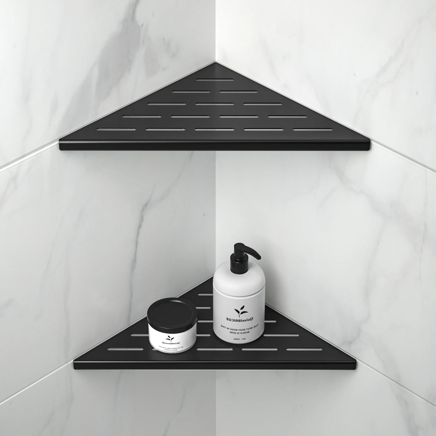 US Stock 10 Inch Black Built-In Bathroom Shelf Stainless Steel Corner Shelves Tool-Free Installation