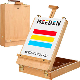 MEEDEN Solid Beech Wood Universal Design Adjustable Tabletop Large Studio Sketch Box Easel Sketchbox with Storage for Plein Air