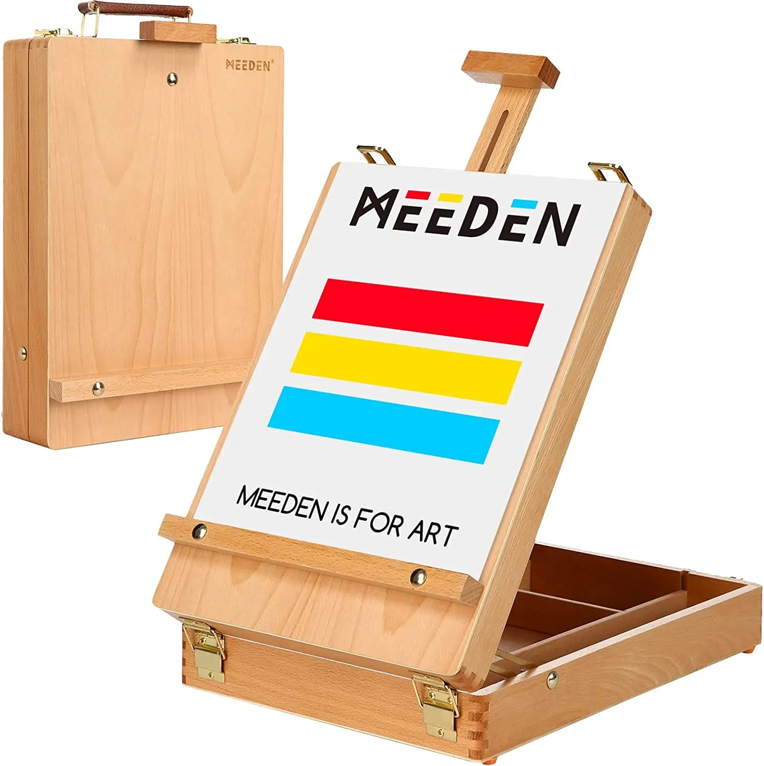 MEEDEN Solid Beech Wood Universal Design Adjustable Tabletop Large Studio Sketch Box Easel Sketchbox with Storage for Plein Air
